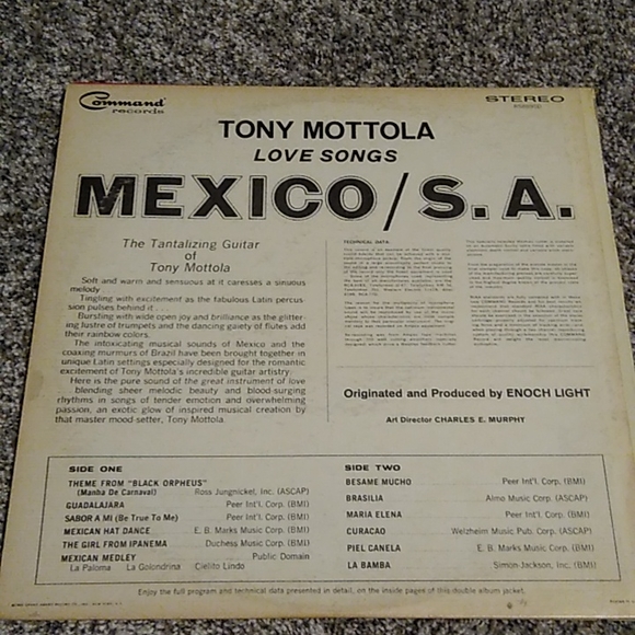 Tony Mottola Love Songs "Mexico / S.A." Vinyl Record - Picture 2 of 2